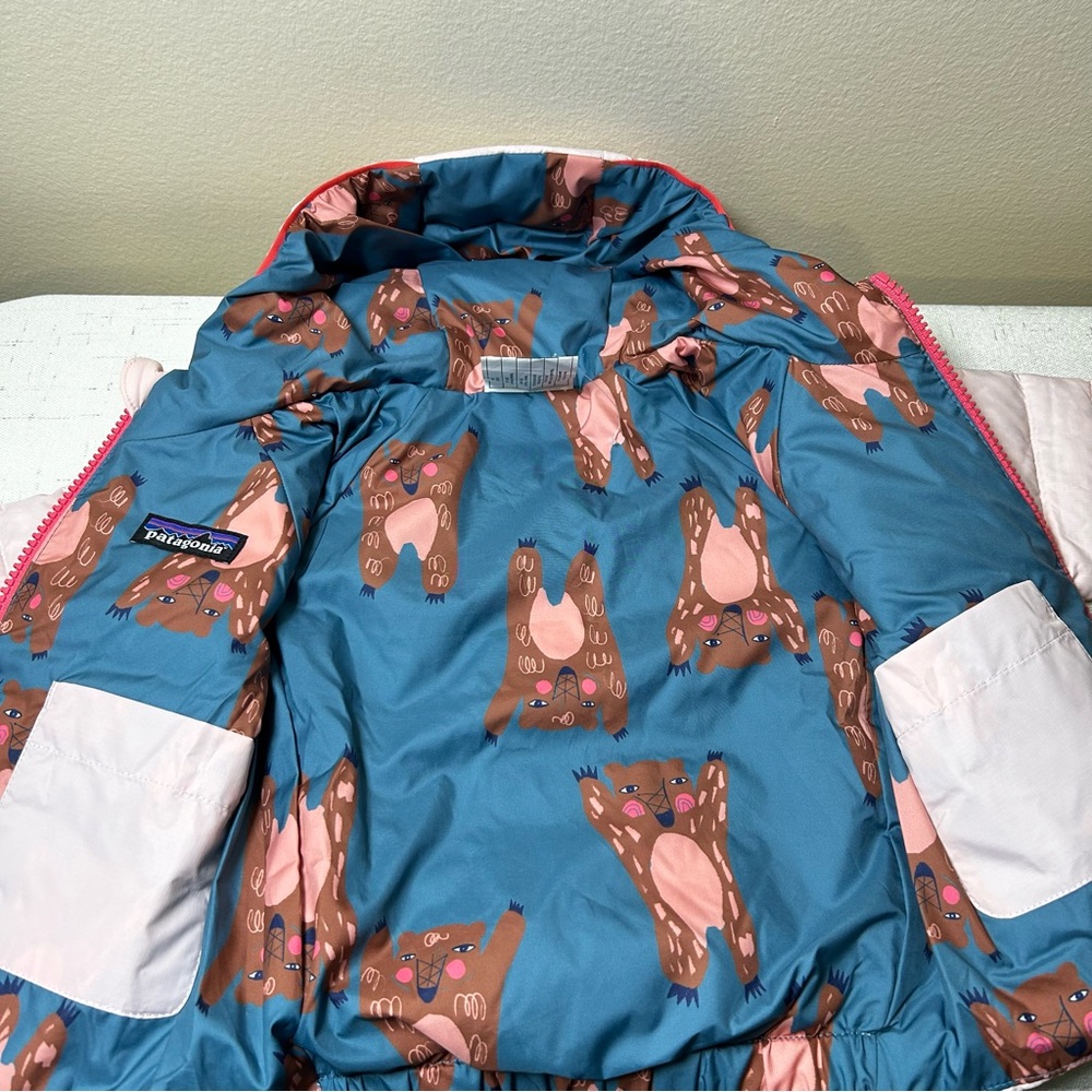 Patagonia Baby Reversible Down Sweater Hoody Pink/Multicolor Baby 3-6 Months - Picture 9 of 12